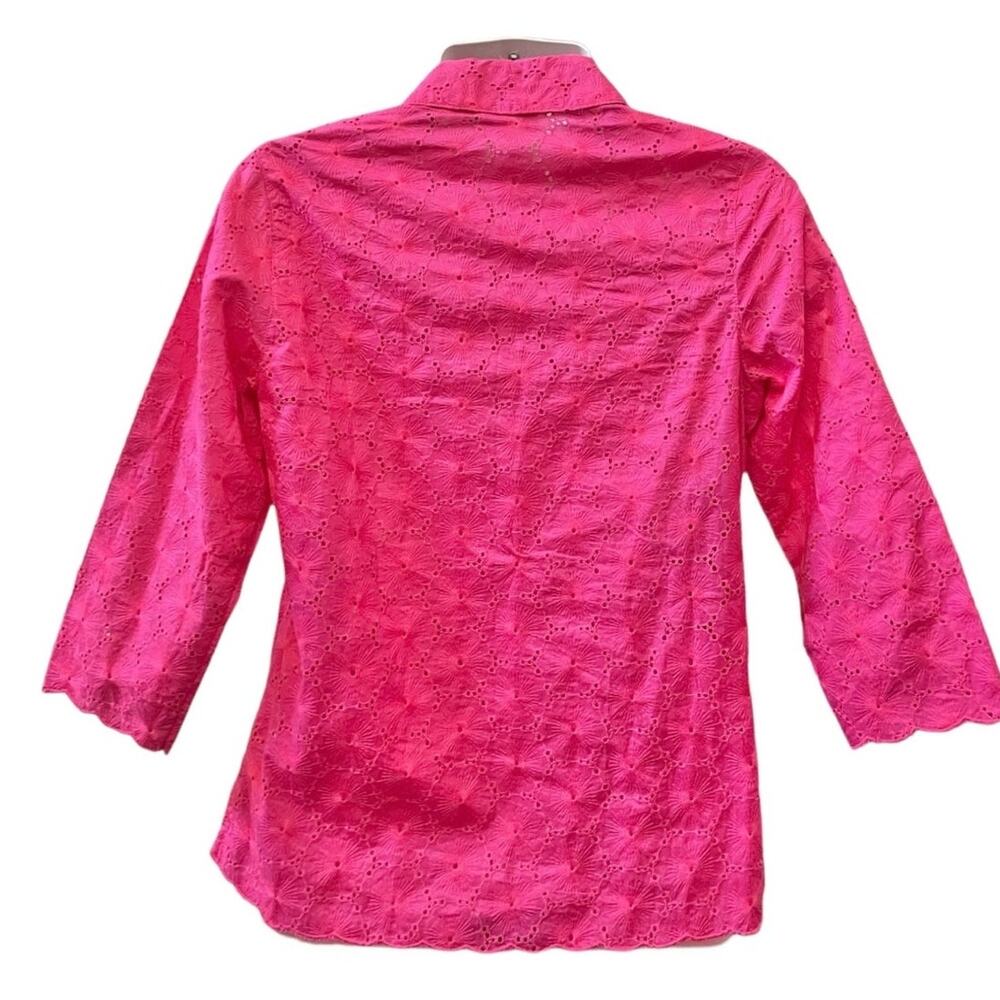 Coldwater Creek Women's Pink Floral Cotton Eyelet Pattern Button-Up Blouse SZ XS - Picture 2 of 9